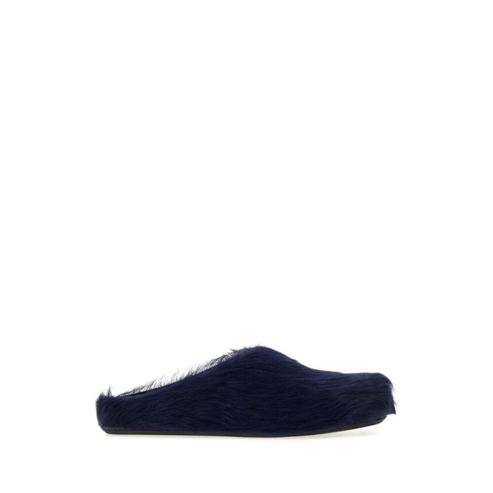 Marni Men Navy Blue Calf Hair Fussbett Slippers